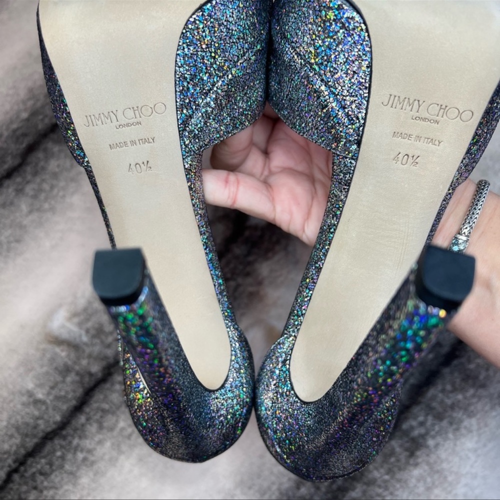 Jimmy Choo Pattie 130 Multi Hologram Leather Platform Sandal Heels - Picture 9 of 11